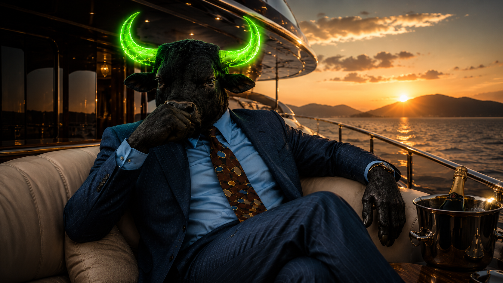 Bullionaire relaxing on a luxury yacht at sunset