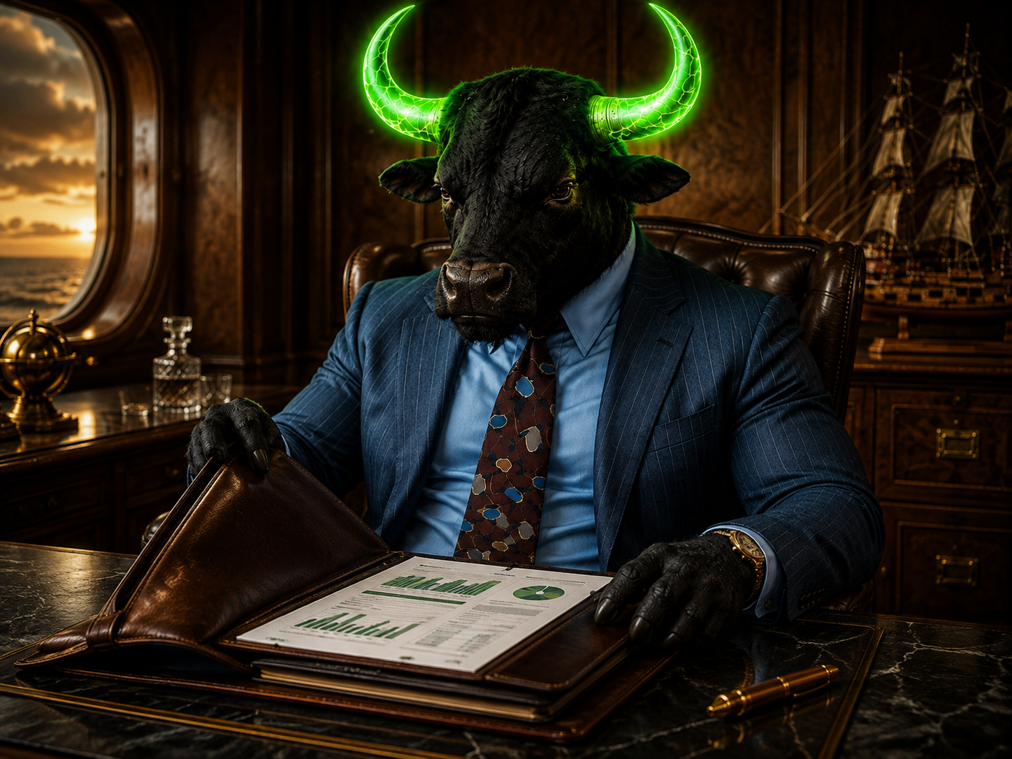 Bullionaire reviewing a leather portfolio at his desk